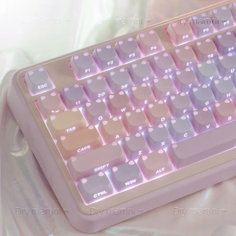 

Transparent Cat Ears Theme Keycaps Set Customized PBT Sublimation MAO Profile Keyboard Cap for Mechanical Keyboard Accessories