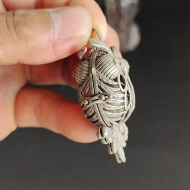 Collection Old China Tibet Silver Carvings Lovely Owl Statue Amulet Pendant Gift