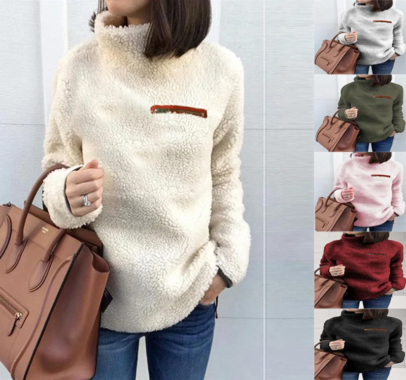 

Winter Pullover Sweater Women Knitted Tops Zipper Boho Plus Size Casual Long Sleeve Pull Female Solid Sweaters Pullovers