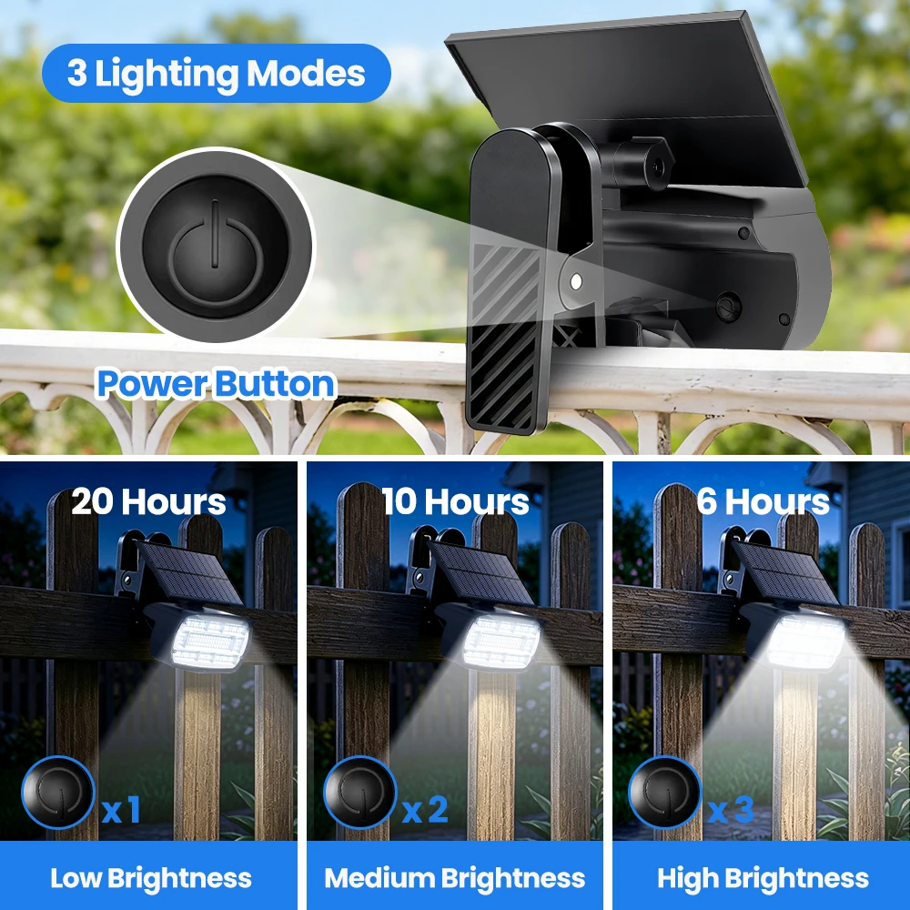 136/48LED Clip on Solar Lights Outdoor IP65 Waterproof 3 Lighting Modes Solar Flood Lights For Fence Yard Deck Camping Lighting