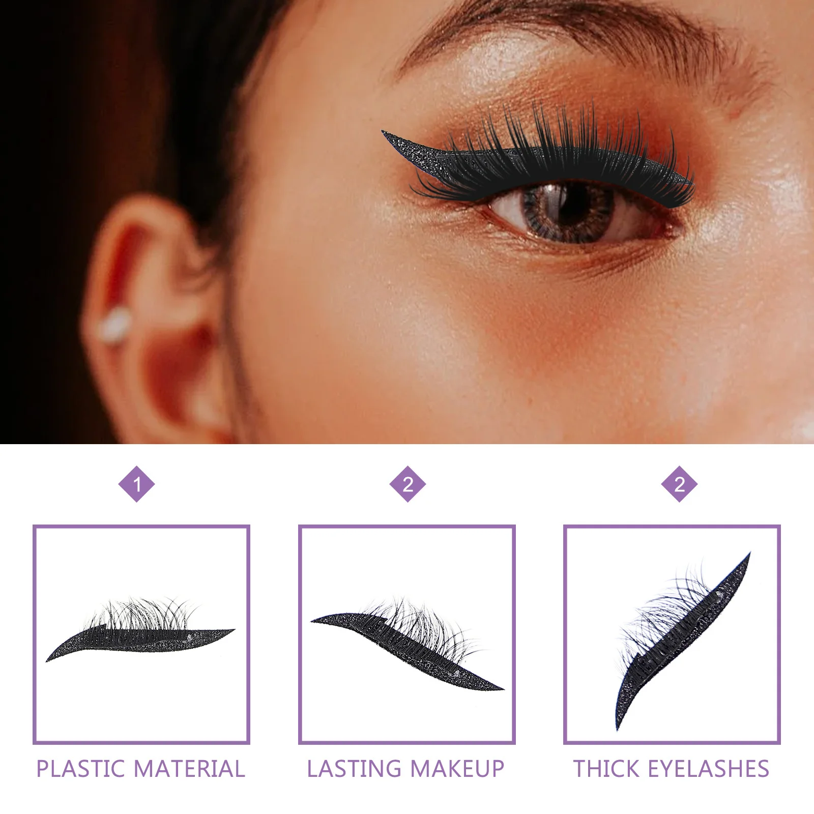 4 ペアのアイライナー デカール ブラック グリッター 高密度まつげストリップ マスカレード ボール コスプレ フェスティバル用 長持ちする自己粘着性