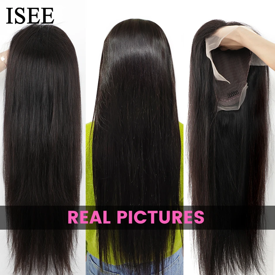 ISEE HAIR Wig Malaysian Straight 13x4 HD Lace Frontal Wig Pre Bleached Knots Wigs For Women 4x4 Lace Wig Human Hair Wigs