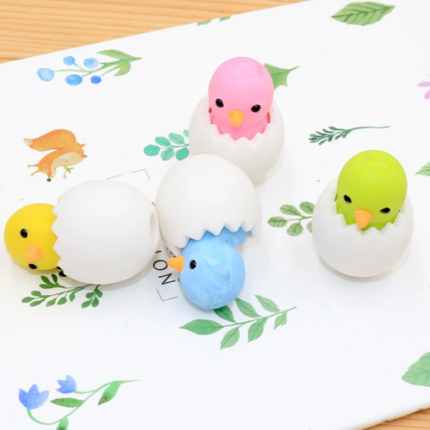 4pcs/lot Cute Gifts for Party Animal Cartoon Crab Rubber Eraser DIY Kawaii Eggshell  chick Pencil Eraser for Kid Promotion Gift