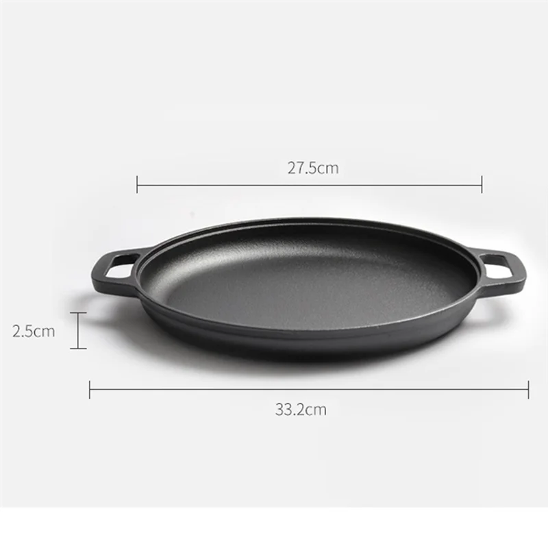 

ABKD Cast Iron BBQ Camping Frying Pan, Double Handle Non-Stick Pancake Pizza Pan, Steak Pork Chicken Cooking Pan, Cooking Pan