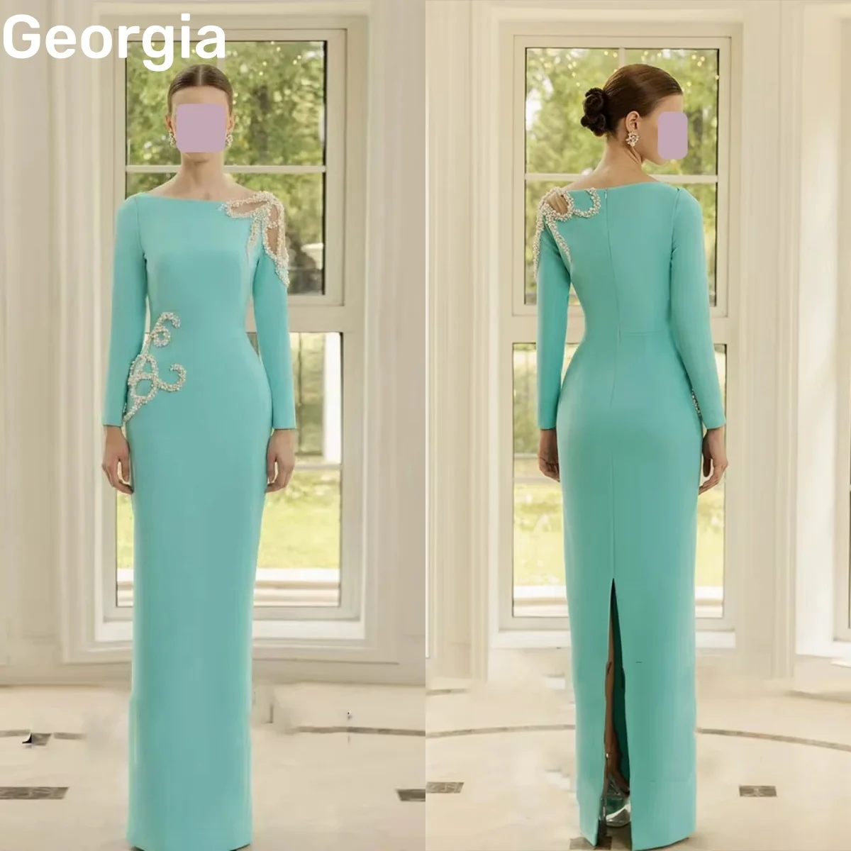 Personalize vestidos de noite bainha divisão decote colher vestidos de ocasião formal com zíper até mangas compridas vestidos de baile até o chão