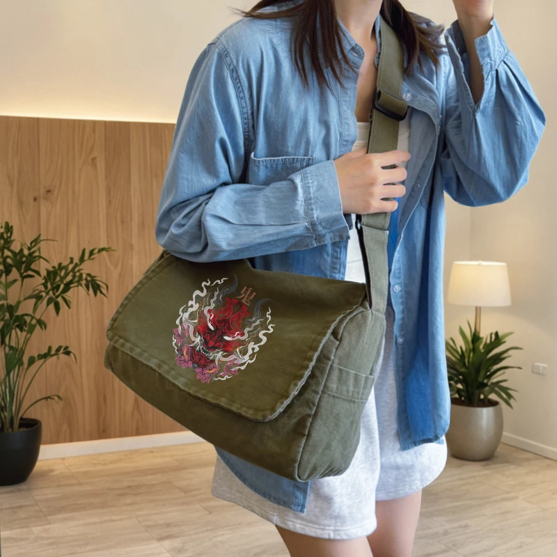 حقيبة كتف كلاسيكية للرجال مطبوعة من القماش الكتاني ذات سعة كبيرة حقيبة كروس للسفر اليومي حقيبة ساعي البريد للرجال