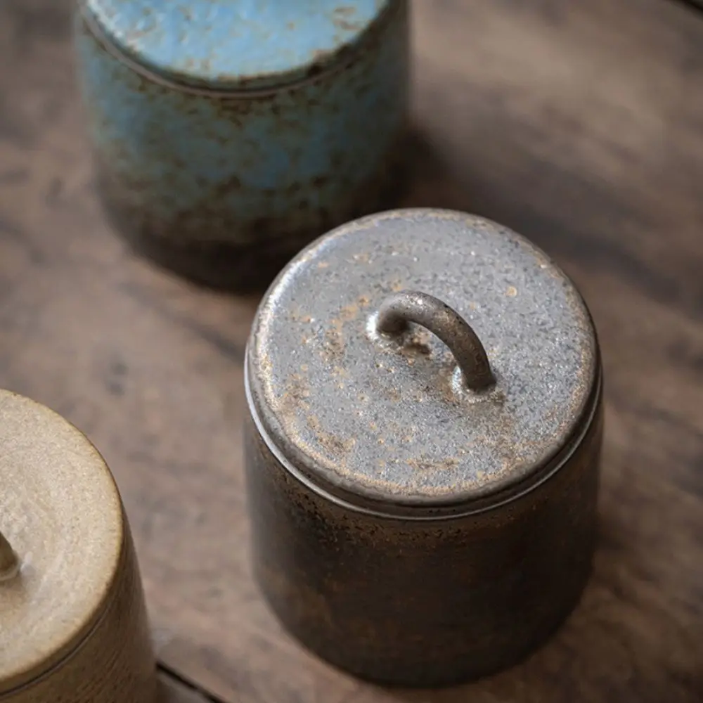 Multifunctional Kiln-change Glaze Vintage Ceramic Tea Jar Moisture-proof Sealed Tea Storage Box Dustproof 350 ML Tea Can Spice
