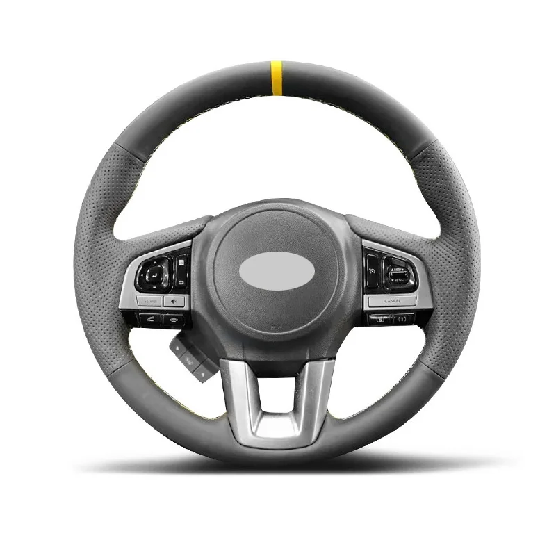 Genuine Leather Suede Steering Wheel Cover Wrap Yellow Thread Car Accessoires Specifically for SUBARU LEGACY OUTBACK XV FORESTER