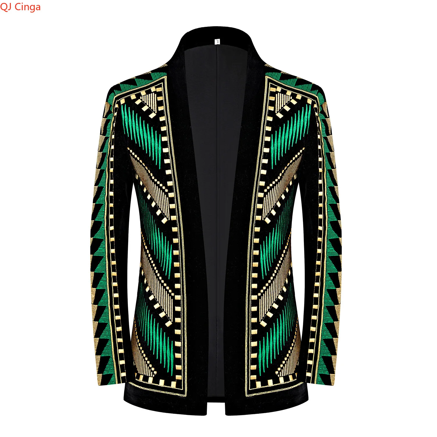 

Men's Green Performance Suit Jacket, Gold Embroidered Formal Outerwear, Corduroy Fabric Top Coat, Asian Sizes Blazers.
