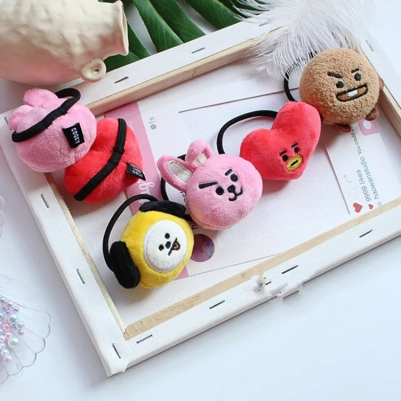 Kawaii Bt21 Plush Hair Rope Anime TATA COOKY CHIMMY RJ Doll Image Ponytail Tie Cartoon Elastic Hair Rope Accessories Fun Gift