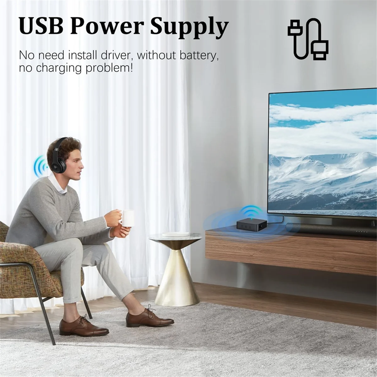 Efficient Bluetooth 5.0 Transmitter Receiver for TV to Headphones