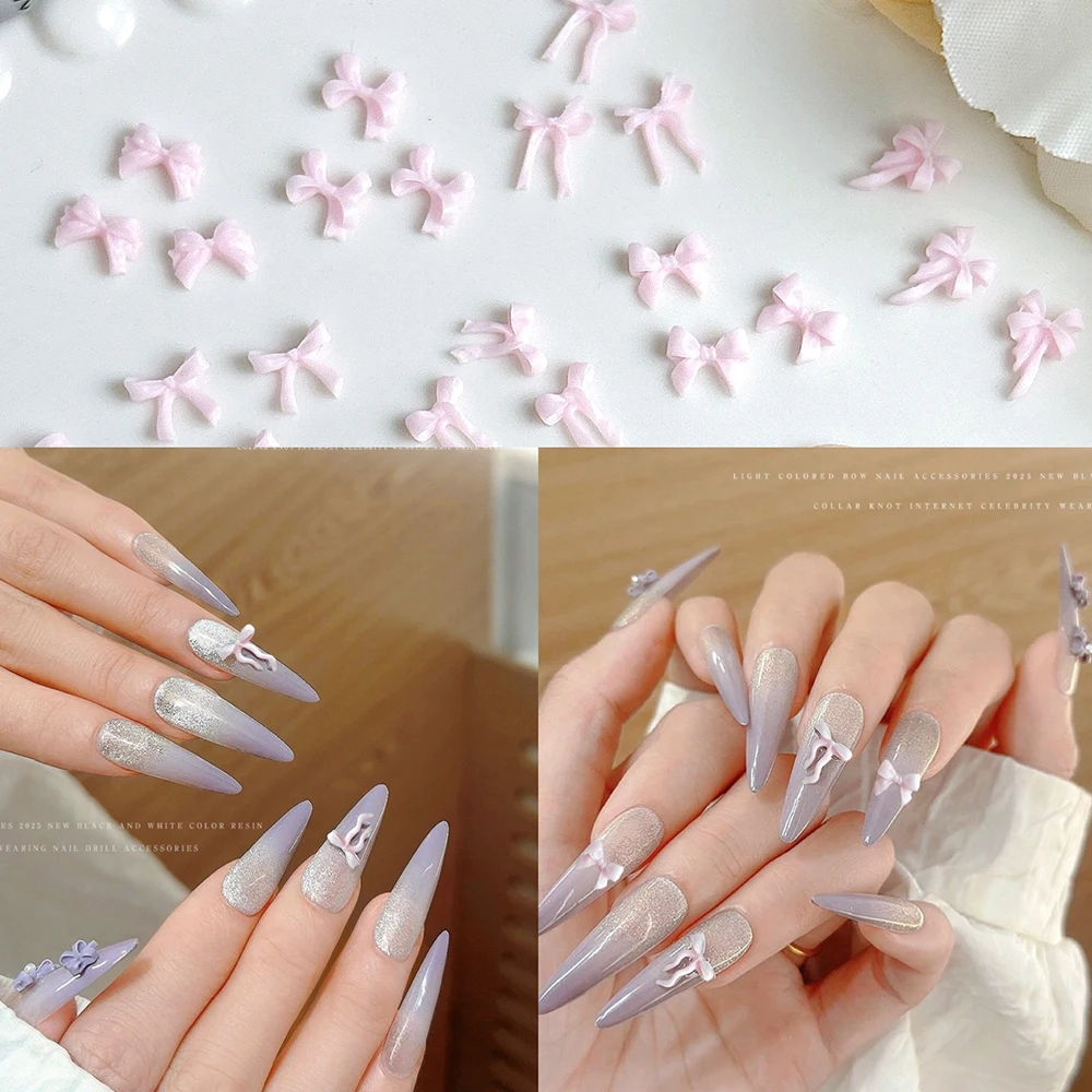 50 stücke Mix Stile Rosa Bowknot Nagel Charms Band 3D aushöhlen Kawaii Nagel Dekorationen Harz Bogen Schmetterling Maniküre diy Teile
