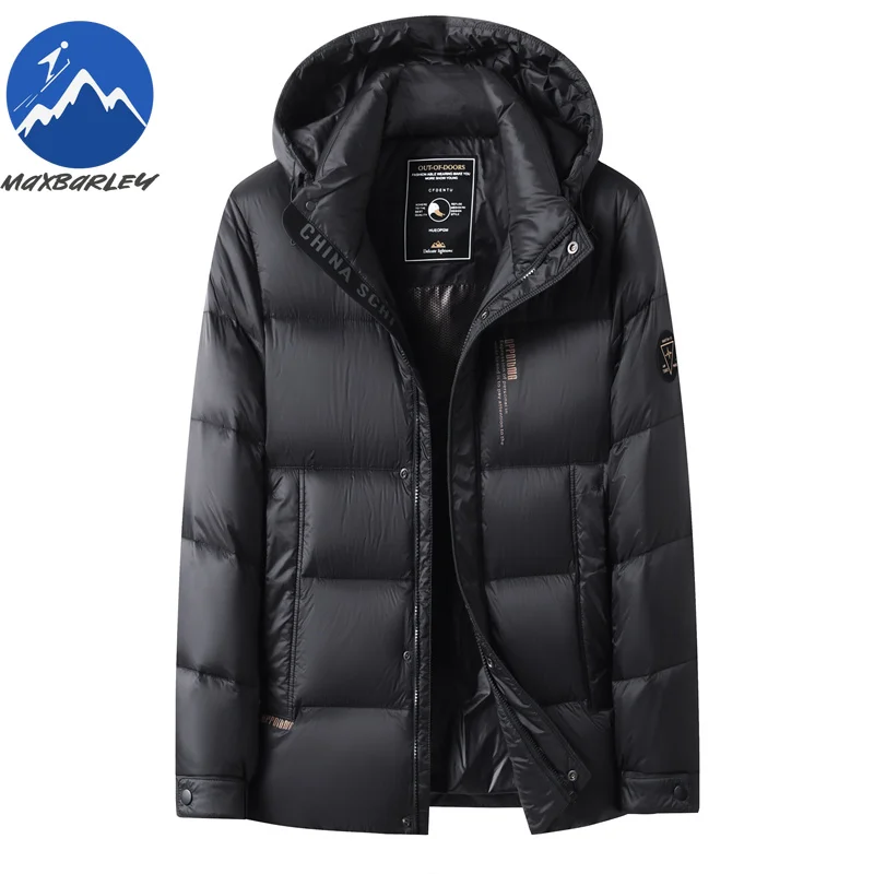 Maxbarley Luxury Mens Down Jacket New Casual Hooded Business Warm Lightweight Puffer Coat Commute Office Windproof Winter Parka