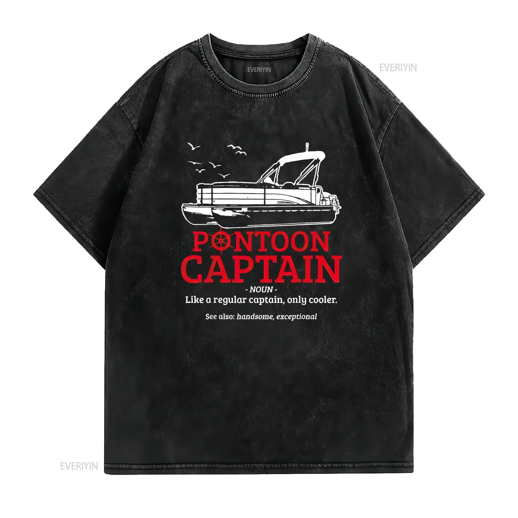Pontoon Captain Definition Funny Boat Boating T Shirt Black 2X Large vintage Washed Slightly Top For Everyday Wear Soft