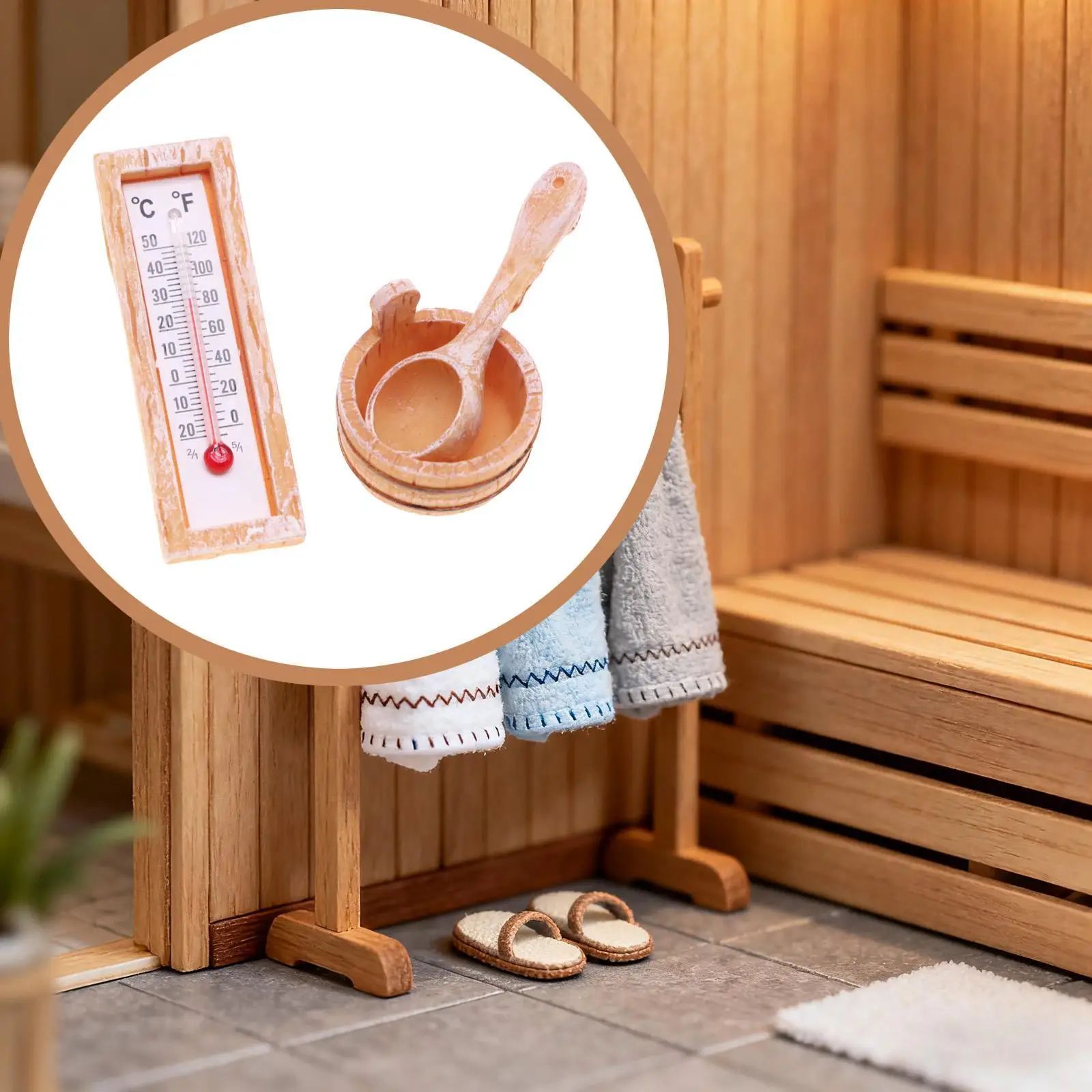 1:12 Accessori per bambole con canna da sauna per casa delle bambole, giocattoli in legno, mobili in miniatura, mini termometro di simulazione, per micro paesaggio