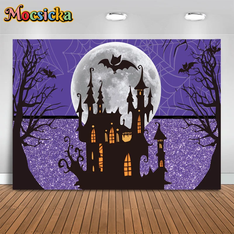 

Mocsicka Halloween Photography Backgrounds Castle Moon Decor Backdrops Horror Nights Birthday Party Kids Photo Studio Banner