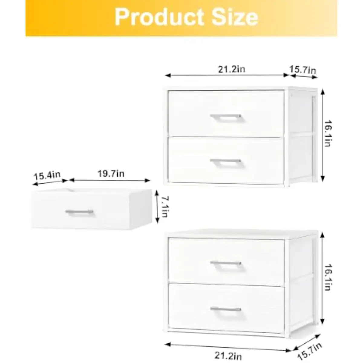 Stackable Fabric Drawer Unit for Clothes Storage 21.2 Inches Wide 4-Drawer Set White Lightweight Wooden Top Metal Frame Smooth G