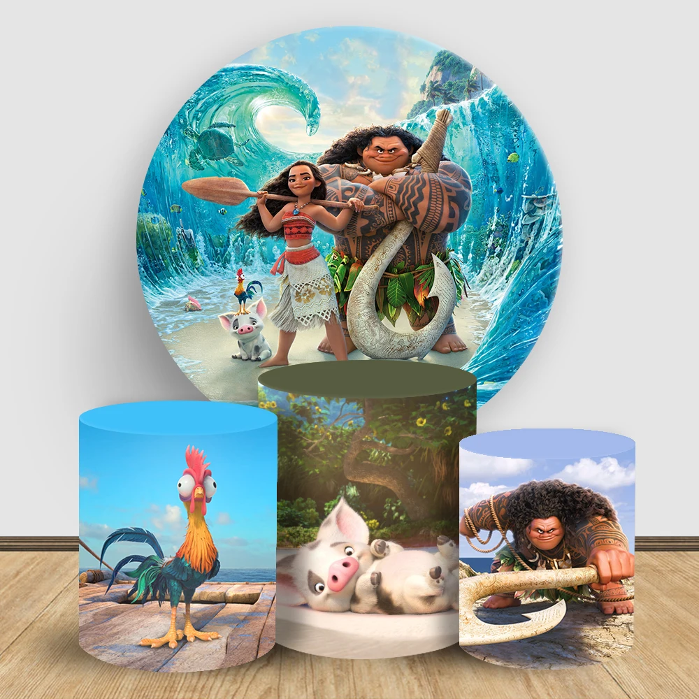 Disney's Croods Theme Round Background Cover and Cylinder Covers for Children Birthday Party Backdrop Photograph Decoration