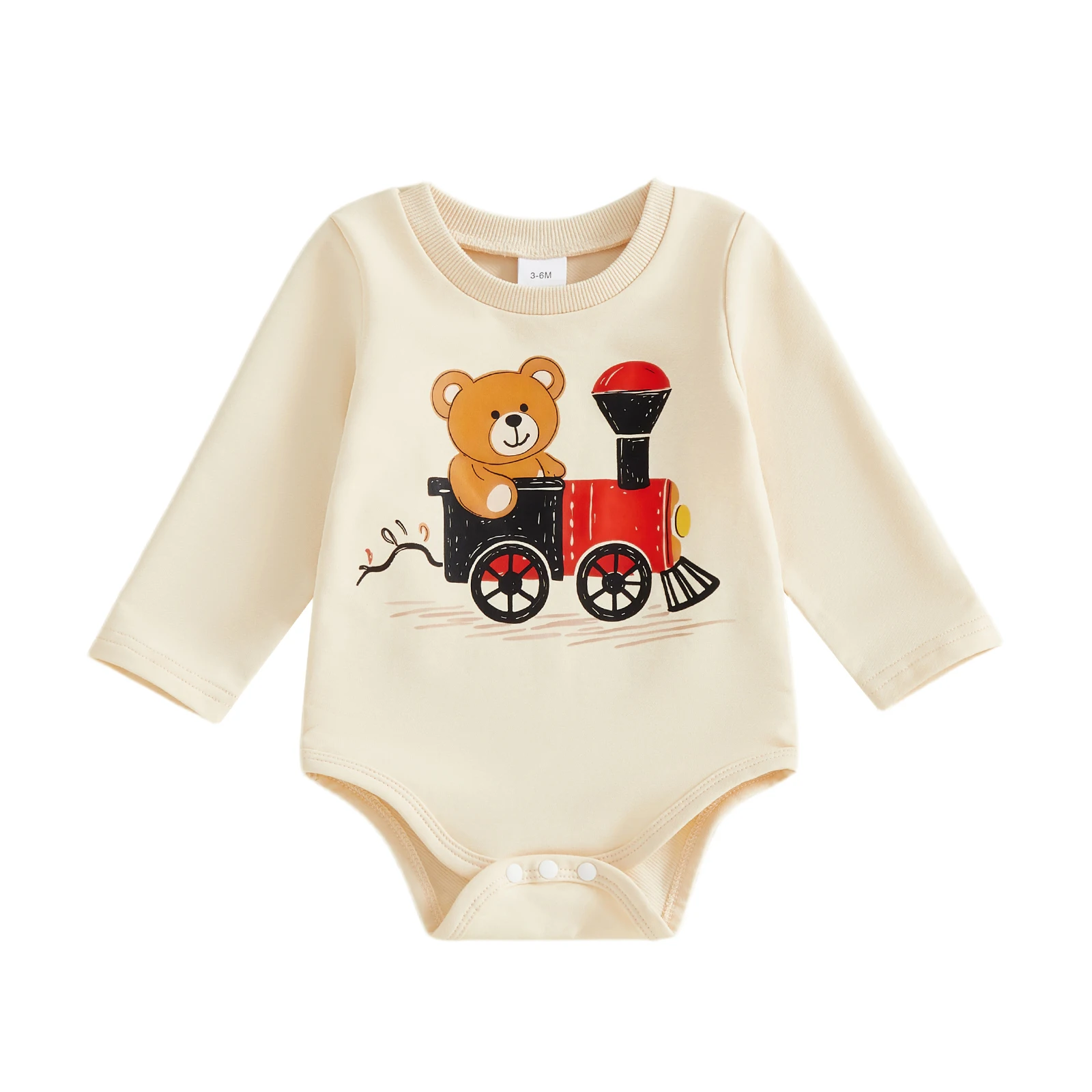 

Комбинезон унисекс для младенцев с милым животным принтом, длинными рукавами, круглым вырезом и застежкой-кнопкой — очаровательный наряд для новорожденных