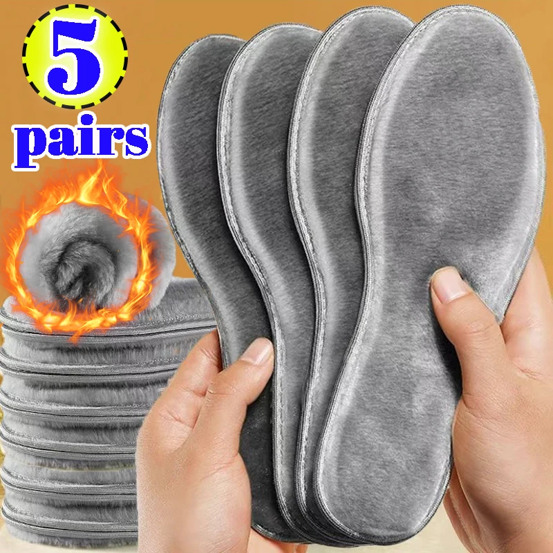 

1-5Pairs Thicken Warm Insoles Thermal Felt Heated Insole Men Women Winter Shoe Breathable Snow Boots Imitation Rabbit Shoes Pads