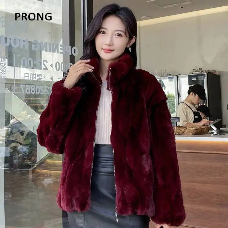 Пальто из натурального кроличьего меха, женская зимняя куртка из натурального меха, роскошные толстые теплые меховые пальто на молнии, женская верхняя одежда черного цвета