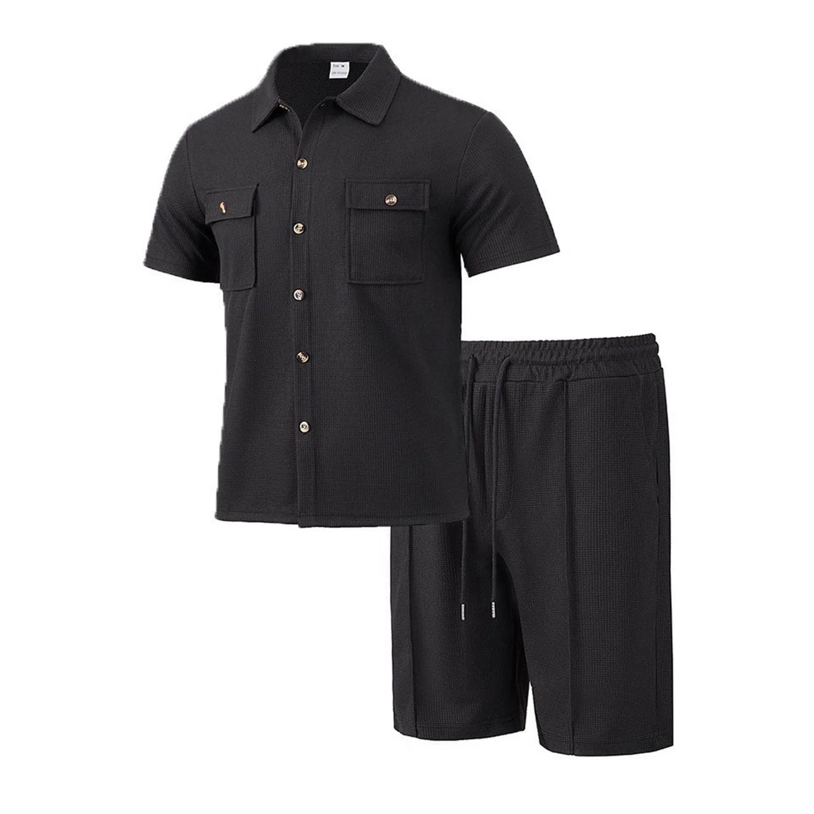 

Winter Suits for Men Men's Button Solid Color Pocket Shirt Short Sleeve Casual Shorts Men's Button Solid Color Mens Print Suit