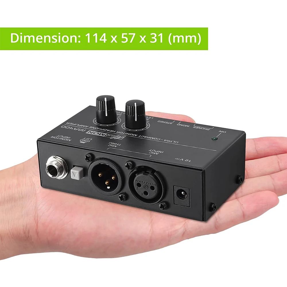 New MA400 Headphone Preamplifier Microphone Preamplifier Audio 6.35mm & 3.5mm Headphone Outputs Mixer with 12V Power Supply