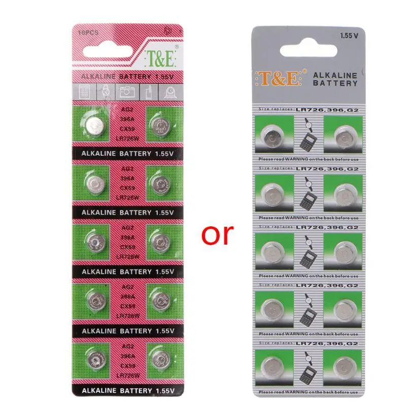 10Pieces Watch Battery AG2 1.55V 396A SR726W LR726 SR59W SR726 Alkaline Button Coin Cell Batteries for Watches Toys