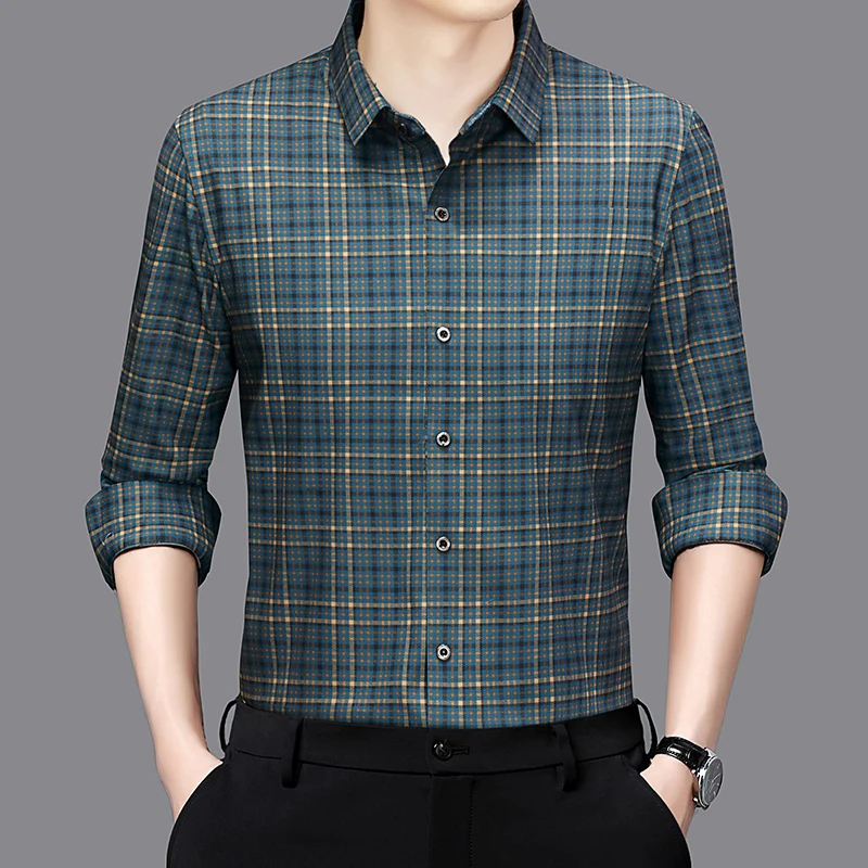 2025 Autumn New Arrival Men's Seamless Striped Long Sleeve Shirt Plaid Shirt Luxury High-Quality Casual Breathable Men's Wear