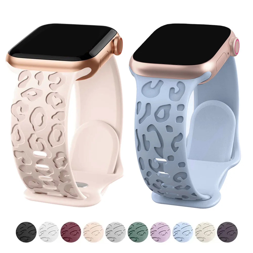 Engraved Strap for Apple Watch Band Ultra 49mm 44mm 45mm 42mm 41mm 42mm 38mm Leopard silicone bracelet for Iwatch Serise 8 7 6 5