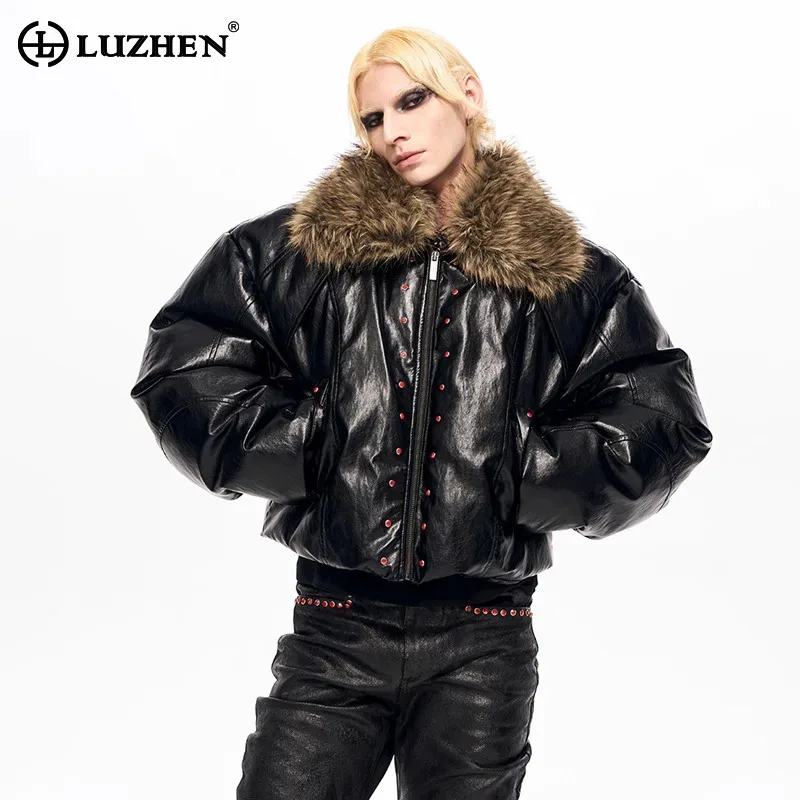 

LUZHEN 2025 Winter Handsome Faux Fur Detachable Neck Padded Coat Men's Trendy Luxury Handsome Street Warm Parka Jacket JY5209