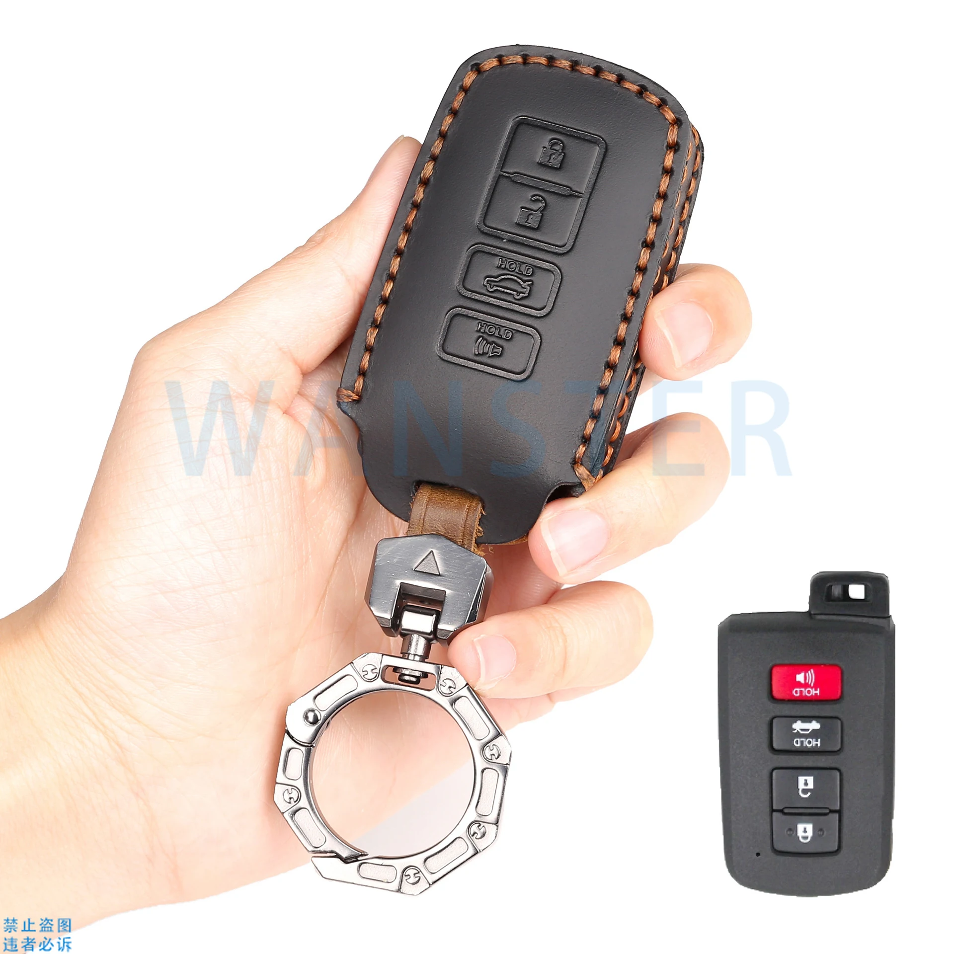 4 BOTTONS Leather Car Key Case Cover for 2016 2017 Toyota Highlander Avalon Camry 2012 2013 Corolla RAV4 Keychian Accessories