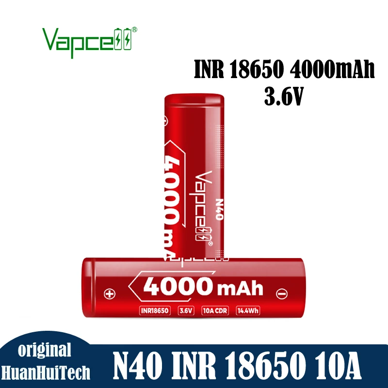 Original Vapcell N40 INR 18650 Battery Highest Capacity 18650 4000mAh 10A 3.6V Rechargeable Lithium Batteries For Game Console