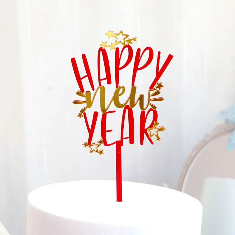 11 نمط سعيد السنة الجديدة الاكريليك كعكة القبعات العالية الألعاب النارية الحمراء 2023 السنة الجديدة كعكة توبر ل 2023 السنة الجديدة كعكة زينة #5