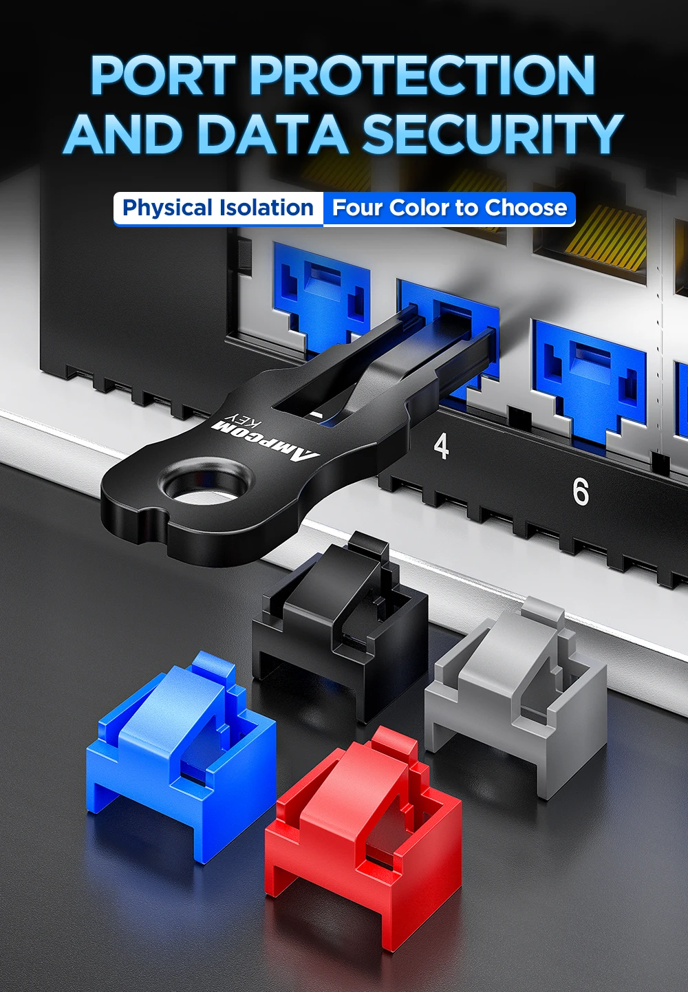 AMPCOM RJ45-Einsatzschloss mit Schlüssel, staubdichter Netzwerkstecker mit physischer Anti-Datenlecksicherung für Switch, Router, Rechenzentrum – Detail 1