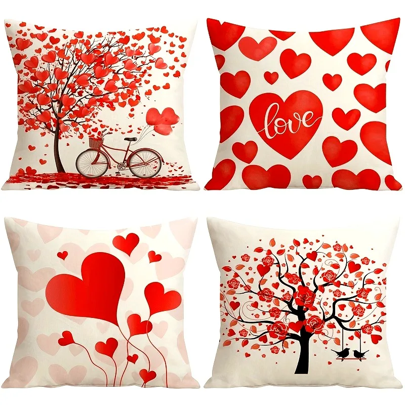 Valentine's Day decoration pillowcase love tree and love balloon pattern design is suitable for home room sofa cushion cover