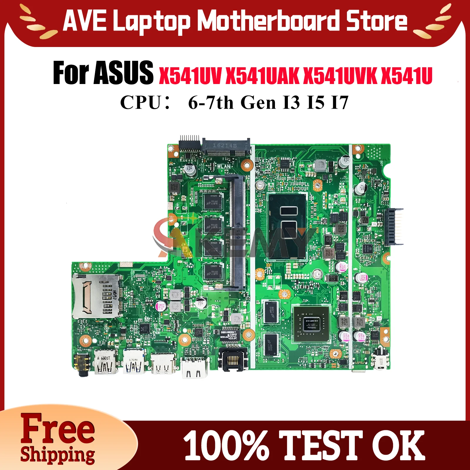 

X541UV Laptop Motherboard For ASUS VivoBook X541UJ R541U A541U F541U A541U X541UV X541UAK X541U X541UVK Mainboard I3 I5 I7 CPU