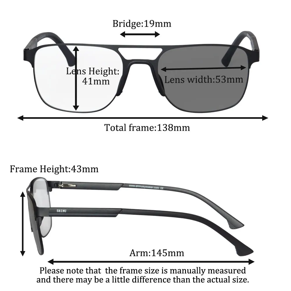 SHINU Multifocal Progressive Photochromic Grey Sunglasss Man Near and Far Double Bridge Frame Gift for Man for Husband