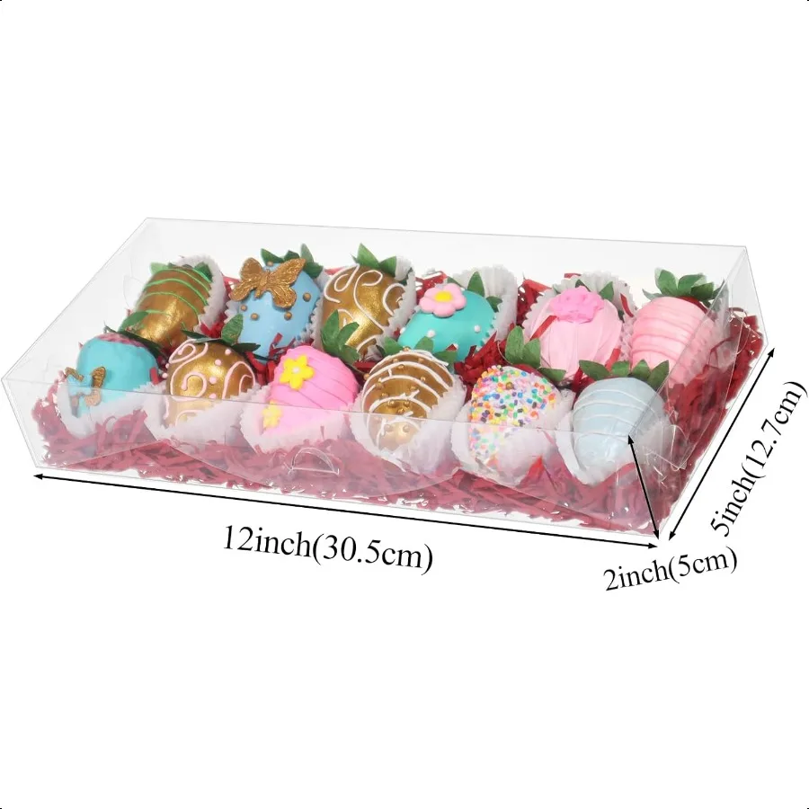 40 Buah Kotak Paskah Bening 12X5X2 Inci Kotak Roti Kotak Stroberi Berlapis Cokelat Kotak Truffle Cokelat Kue Cakesicle