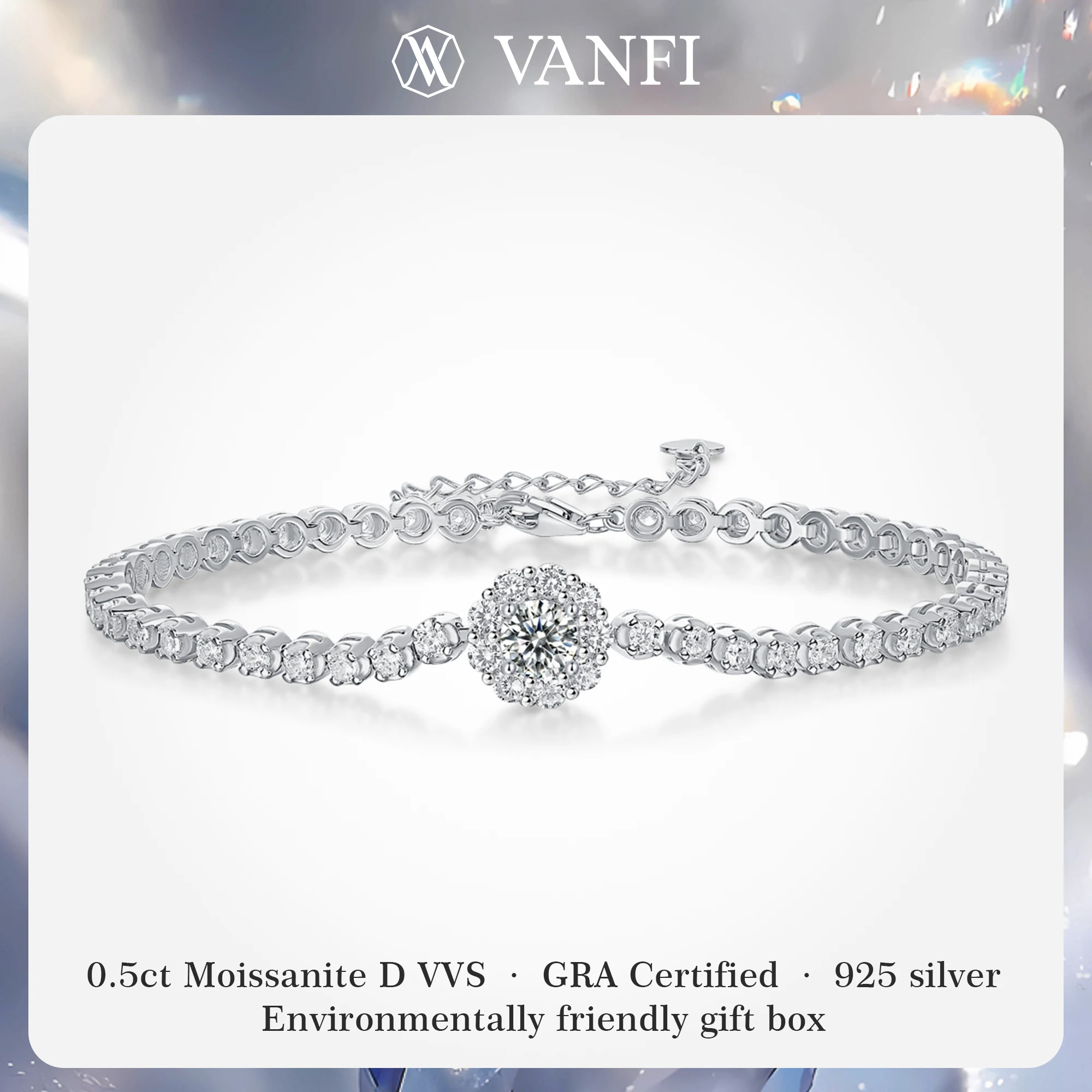 

Kfvanfi s925 silver 0.5ct moissanite women's bracelet plated with white gold luxury shining banquet party GRA certified Jewelry
