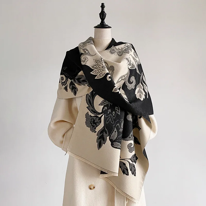 Scarf Women Shawl Wrap Pashmina Floral Jacquard Large Blanket Scarf Double Sided Winter Autumn Ladies Stole Shoulder Cape