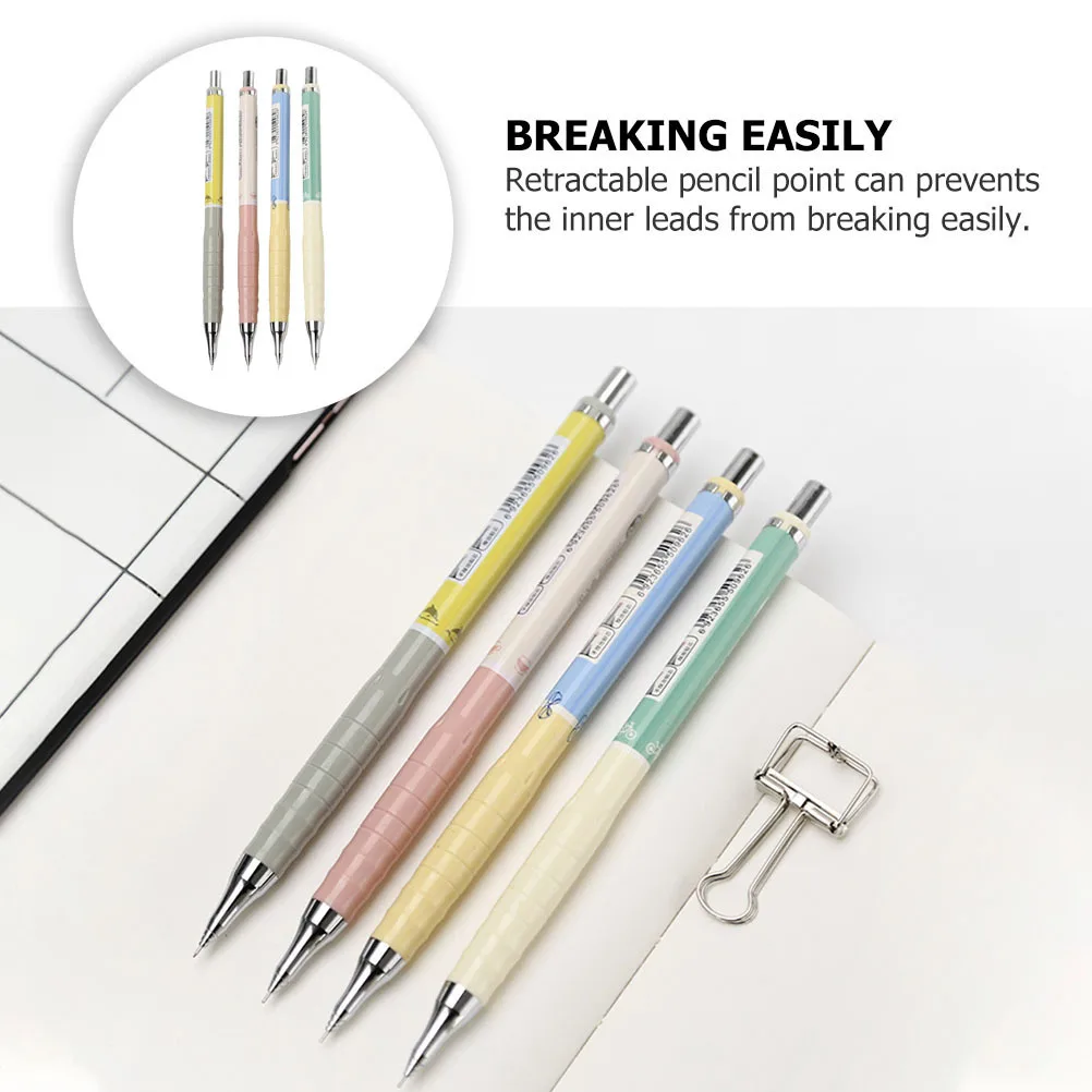 4 مجموعات 0.3 مللي متر قلم رسم ميكانيكي قلم رصاص ميكانيكي نقطة قابلة للسحب للطلاب الكتابة تصميم فني العمل غير زلات