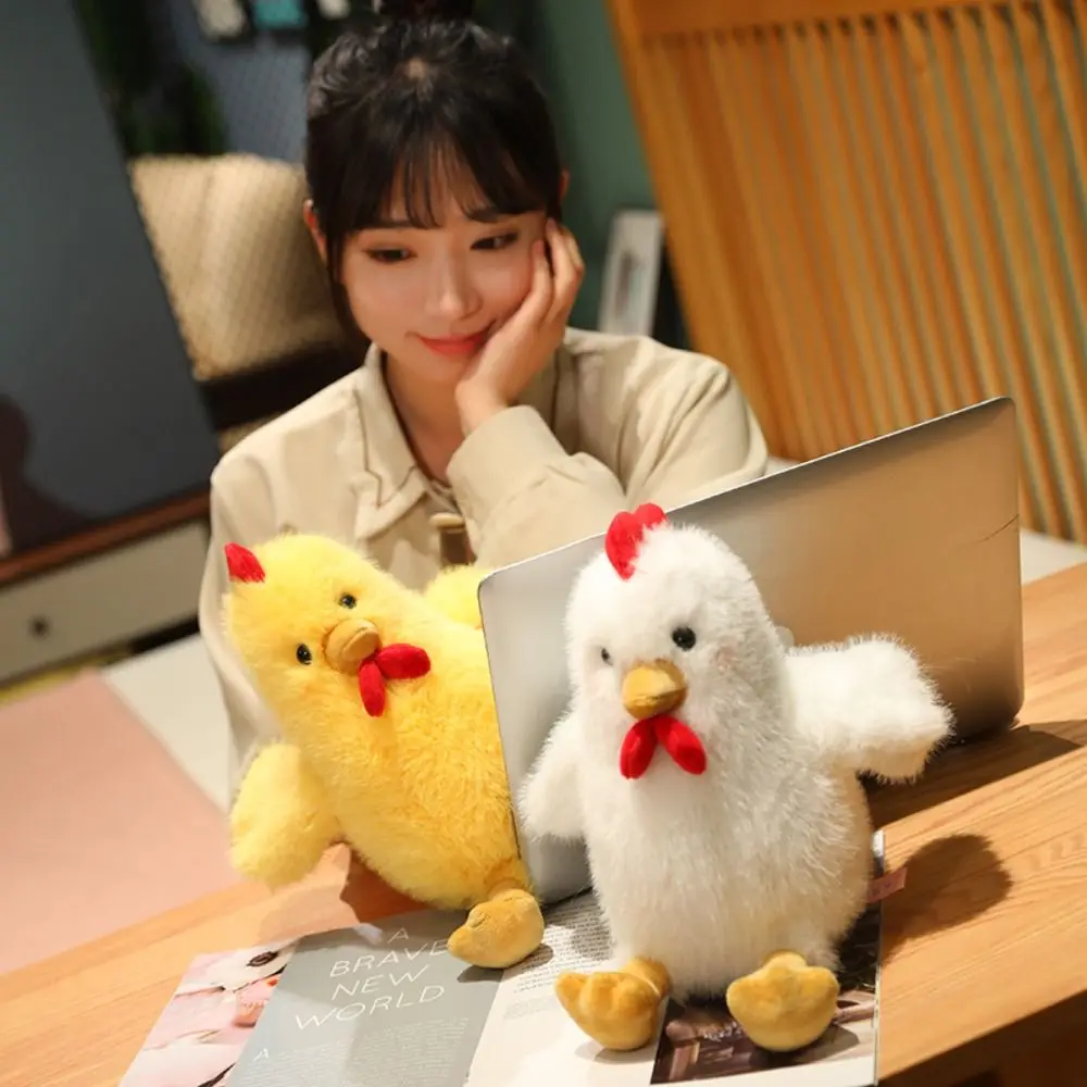 Stuffed Animals Chicken Plush Toy Realistic Looking Soft Pillow Chick Stuffed Doll White/Yellow Cartoon Rooster Plushies