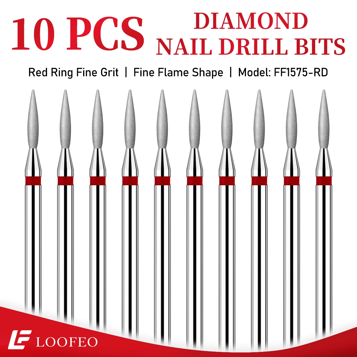 10PCS Flame-Shaped Diamond Nail Drill Bit Set for Dead Skin Removal Shaping Nail Prep Nail File Bit Sets 2.35mm Shank Home Tools