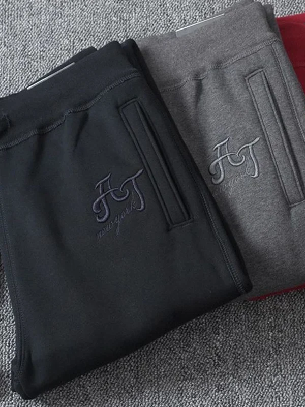 

Thiened Fce Spor Joggers Men's Retro Fitn Running Trousers Youth Faion Brand Cotton Long Pants Winter Wear