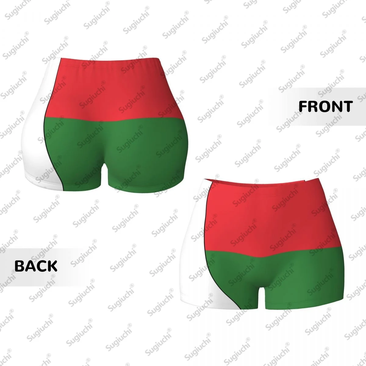 2026 マダガスカル国旗ヨガショーツ 女性用 ワークアウト スクランチバットリフティング ハイウエスト ジム ランニング ショートパンツ