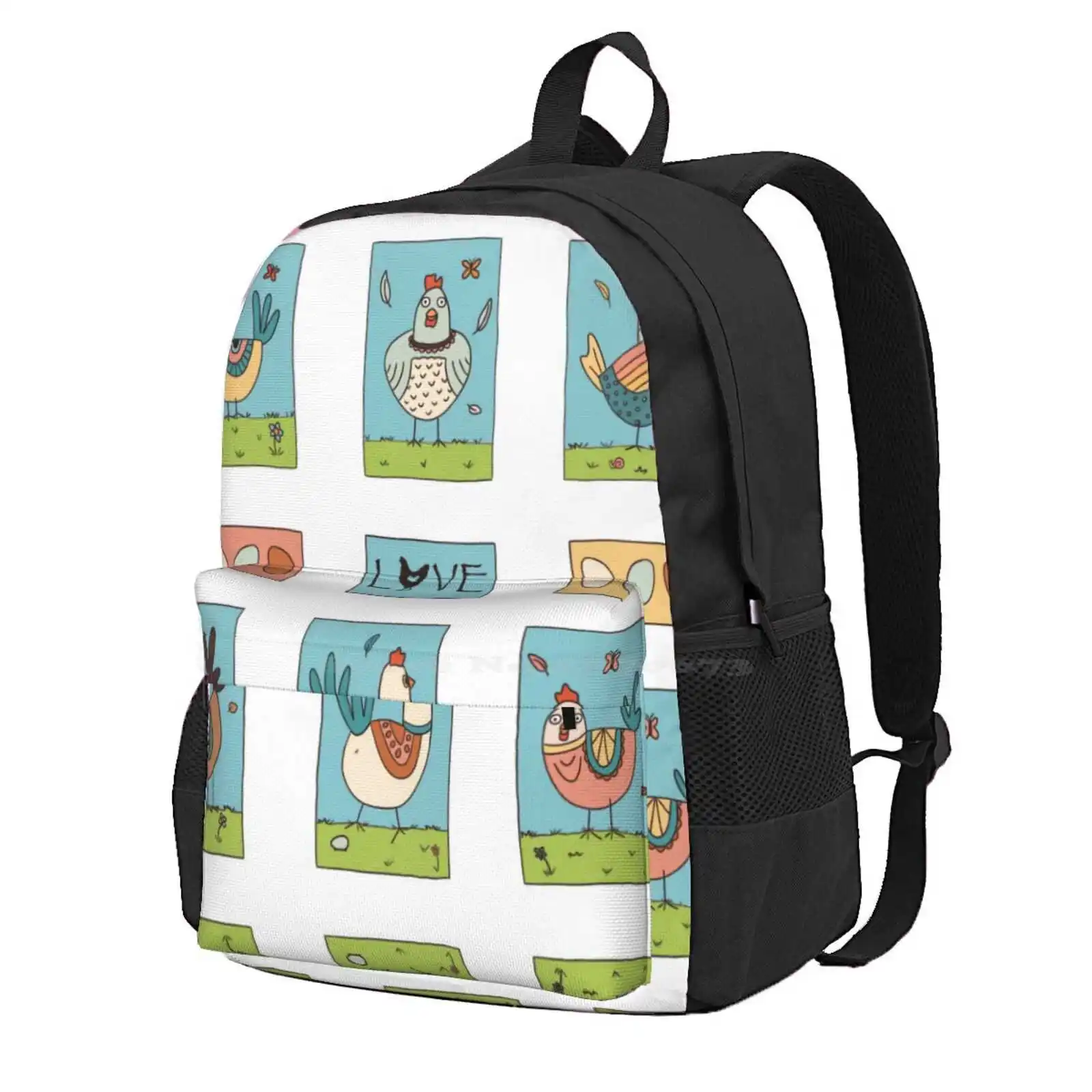 Cute Colorful Chickens Hot Sale Schoolbag Backpack Fashion Bags Chicken Butt Colorful Pet Chickens Love Eggs Whimsical Fun