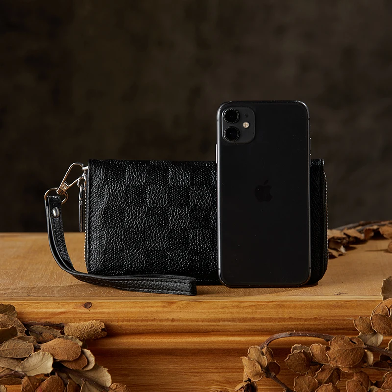 Retro Top Layer Cowhide Leather Handbag Handmade Genuine Leather Long Wallet Men's Clutch Purse Business Card Holders Money Clip