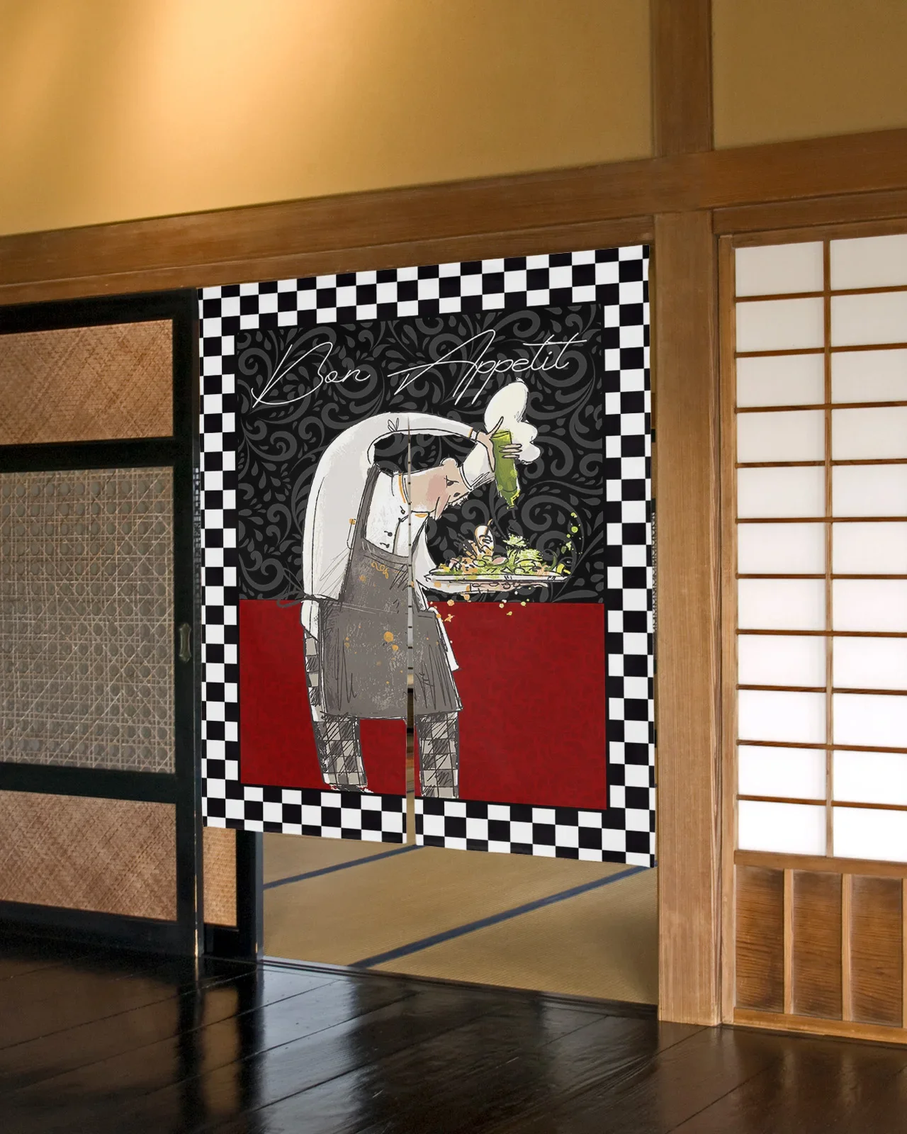 Chef Food Vintage Texture Kitchen Door Curtain Japanese Style Cafe Restaurant Decor Partition Curtain Linen Home Doorway Curtain