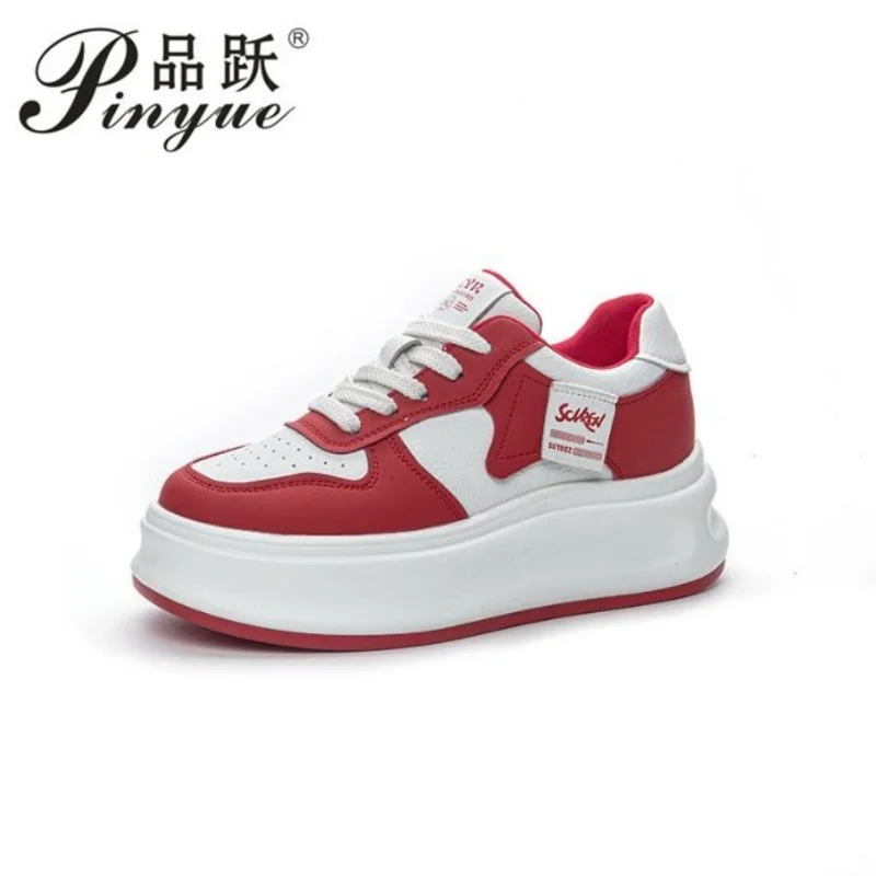 

Женские повседневные спортивные туфли из натуральной кожи на толстой подошве, 7 см, весна-осень, новые, для студенток, простые и удобные кеды